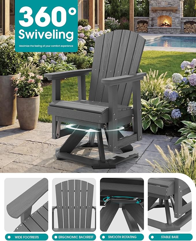 SERWALL Adirondack Swivel Glider Chair, HDPE Glider Rocking Chair for Outdoor, All-Weather Glider Chair for Porch - Photo 6
