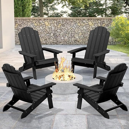 MXIMU Folding Adirondack Chair for Outdoor: Easy Assembly and Comfortable HIPS All-Weather Adirondack Chairs Set of 4 - Wooden Textured Patio Chair for Lawn Garden Deck Backyard Fire Pit