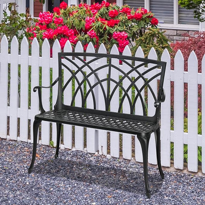 JHshop 38inch Black Outdoor Garden Bench Patio Park Bench, Garden Bench Outdoor Patio Bench Chair,Park Benches for Outside,Portable Outdoor Bench,Commercial-Grade Seating 96 x 52 x 90cm
