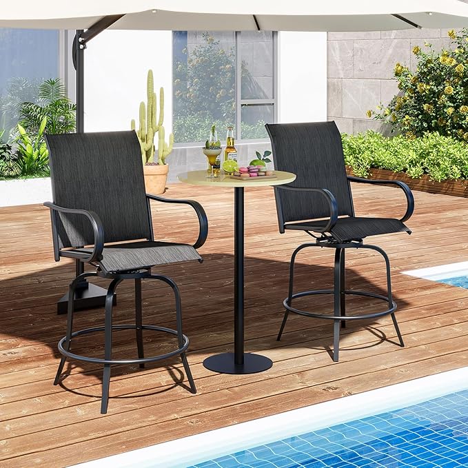 Tangkula Outdoor Swivel Bar Stools Set of 2, Bar Height Tall Patio Chairs with Armrests & High Back - Photo 2