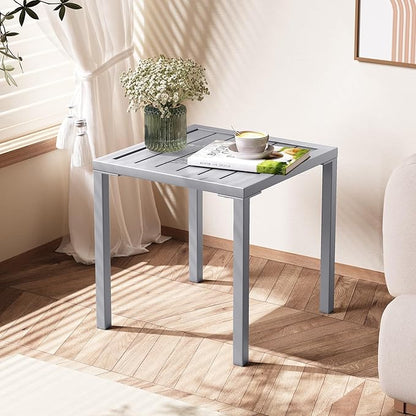 Crestlive Products Aluminum Outdoor Side Table, Pool Lounge Chair Side Table, Weather Resistant Small Square Coffee End Table for Patio, Yard, Garden, Porch, Deck, Indoor, Outdoor (Light Gray)