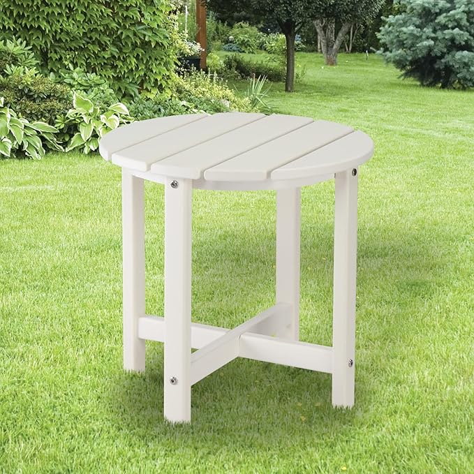Patio Side Table, Pool Composite Patio Table,HDPE End Tables for Backyard,Pool, Indoor Companion, Easy Maintenance & Weather Resistant (Style 2-White)