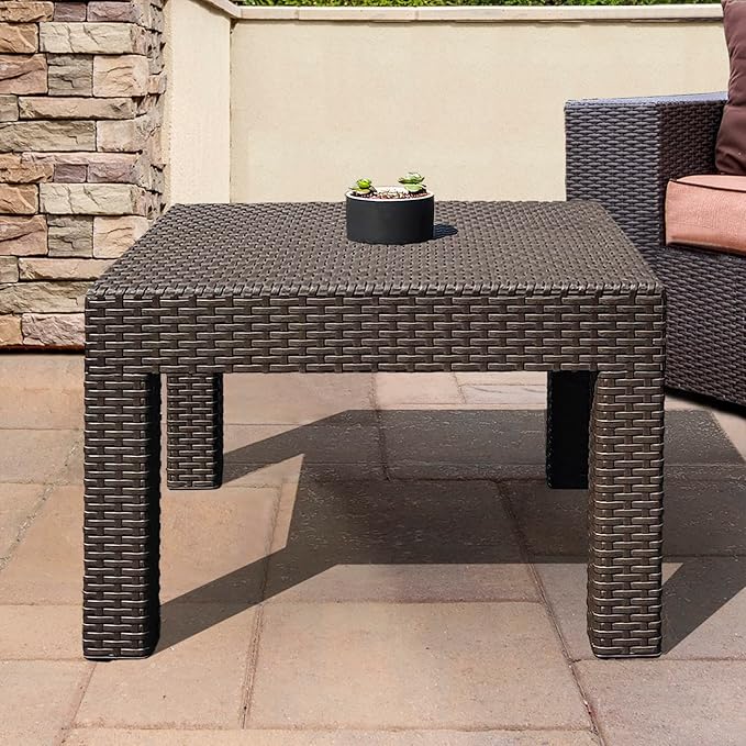 DIMAR GARDEN Patio Coffee Table Resin Outdoor Side Table Square End Table,22.8in Mocha - Photo 2