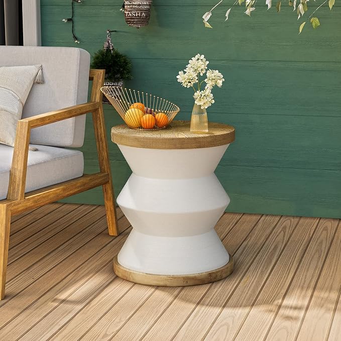 COSIEST Outdoor Side Table Set of 2, Round MgO Concrete Side Table, Patio End Table - Photo 2