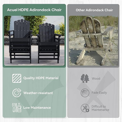 Stackable Adirondack Chairs Set of 2, Durable, Weather-Resistant Outdoor Patio Seating, Low Maintenance Poly Lumber Chairs for Porch, Deck, Garden, Fire Pit (Black)