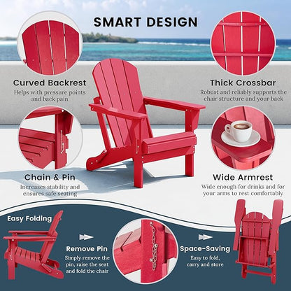 WO WESTIN OUTDOOR HDPE Laguna Outdoor Folding Poly Adirondack Chair (Set of 2), Red