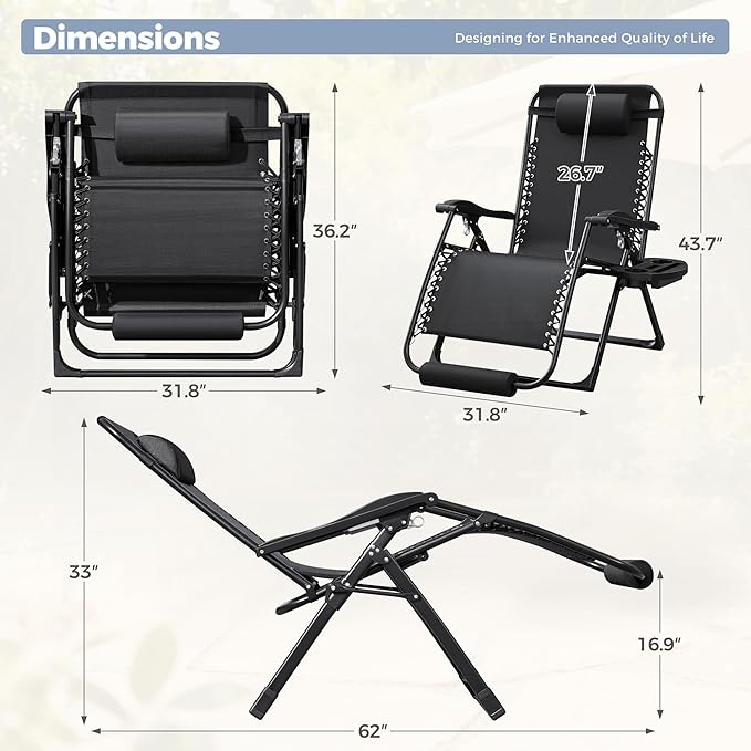 Homall Oversized Zero Gravity Chair, 32In Recliner Lounge Chair with Removable Soft Cushion and Cup Holder - Photo 2