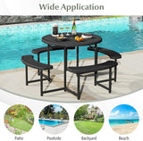 Giantex Picnic Table Bench Set for 4-8 Person, Round 37” Outdoor Dining Table w/Umbrella Hole, HDPE Tabletop - Photo 9