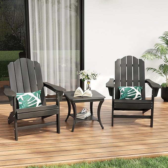 PeakPursuit HDPE Adirondack Chair Set of 2 for Patio, Wood Texture Lawn Chair, Outdoor Patio Furniture for Garden Backyard Deck