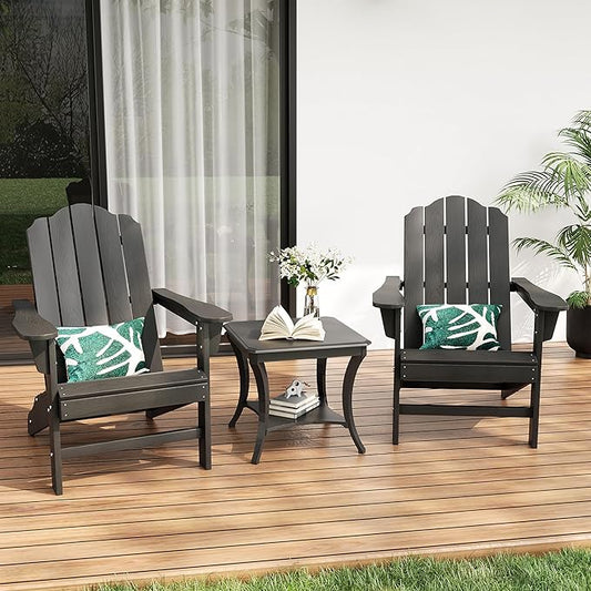PeakPursuit HDPE Adirondack Chair Set of 2 for Patio, Wood Texture Lawn Chair, Outdoor Patio Furniture for Garden Backyard Deck