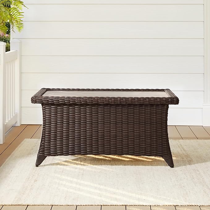 CHITA Patio Wicker Coffee Table with Fully Wrapped Edges, Outdoor Rattan Rectangular Coffee Table for Backyard, Balcony, Apartment, or Porch