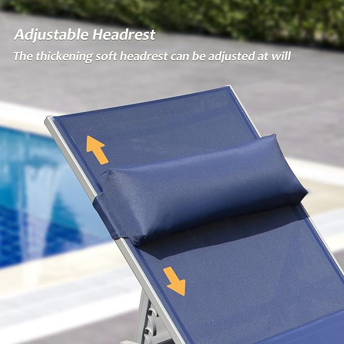 Domi Patio Chaise Lounge Set of 2 with Side Table, Aluminum Adjustable Pool Lounge Chairs - Photo 3