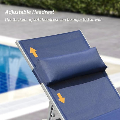 Domi Patio Chaise Lounge Set of 2 with Side Table, Aluminum Adjustable Pool Lounge Chairs,Sunbathing Lounger for Deck Lawn Patio Backyard,Textilene - Navy Blue