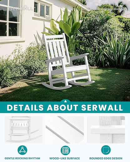 SERWALL HDPE Outdoor Rocking Chair Set of 6, Patio Rocking Chairs for Adults, All Weather Outdoor Rockers for Lawn, White