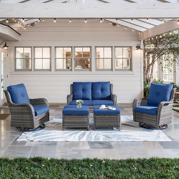 Belord 5 Piece Wicker Patio Furniture Set, Outdoor Swivel Rocker Chairs Set of 2 with Ottomans and Loveseat - Photo 1