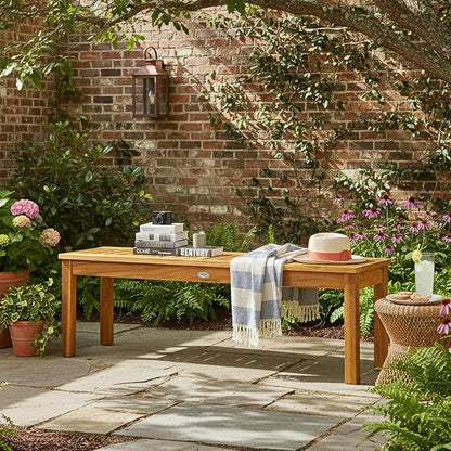 Tangkula 52 Inches Acacia Wood Outdoor Bench, Wood Bench for Dining Room Entryway Poolside Garden, Patio Backless Dining Bench with Slatted Seat, Ideal for Outdoors & Indoors