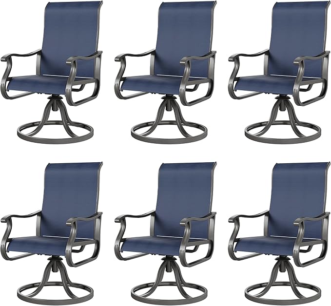 Amopatio Patio Swivel Chairs Set of 6, Outdoor Swivel Rocker Dining Chairs with All Weather Textilene High Back & Metal Frame, for Backyard Deck Lawn Garden, Navy Blue