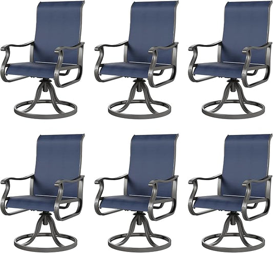 Amopatio Patio Swivel Chairs Set of 6, Outdoor Swivel Rocker Dining Chairs with All Weather Textilene High Back & Metal Frame, for Backyard Deck Lawn Garden, Navy Blue