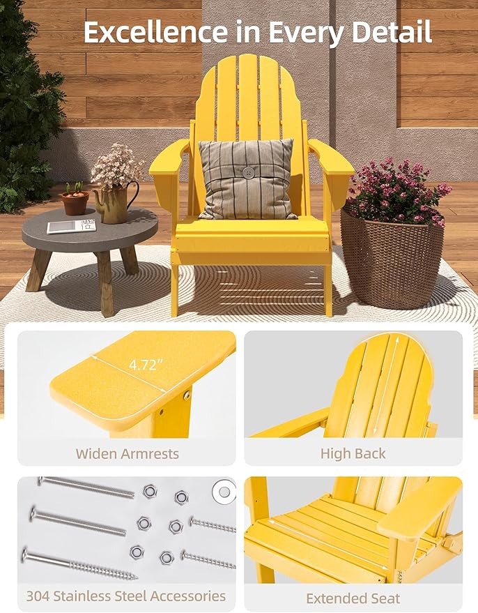 Folding Adirondack Chair - Durable HDPE Poly Lumber All-Weather Resistant - Photo 6