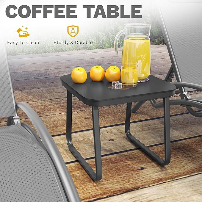 DWVO Outdoor Chaise Lounge Chair Set, 3-Piece Patio Lounge Chairs with Coffee Table & 5-Position Adjustable Backrests, Headrest, Armrest, Sunbathing Recliners for Poolside, Backyard, Navy