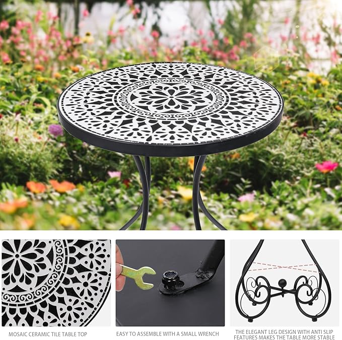 VCUTEKA Outdoor Side Table Mosaic Patio Table Accent Tables Mosaic Tile Top Metal Frame Small End Tables Porch Beach - Photo 4