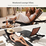 Set of 4 Dark Brown Outdoor Chaise Lounge Chairs, Wicker Patio Lounge Chairs with Adjustable Backrest and Wheels - Photo 9
