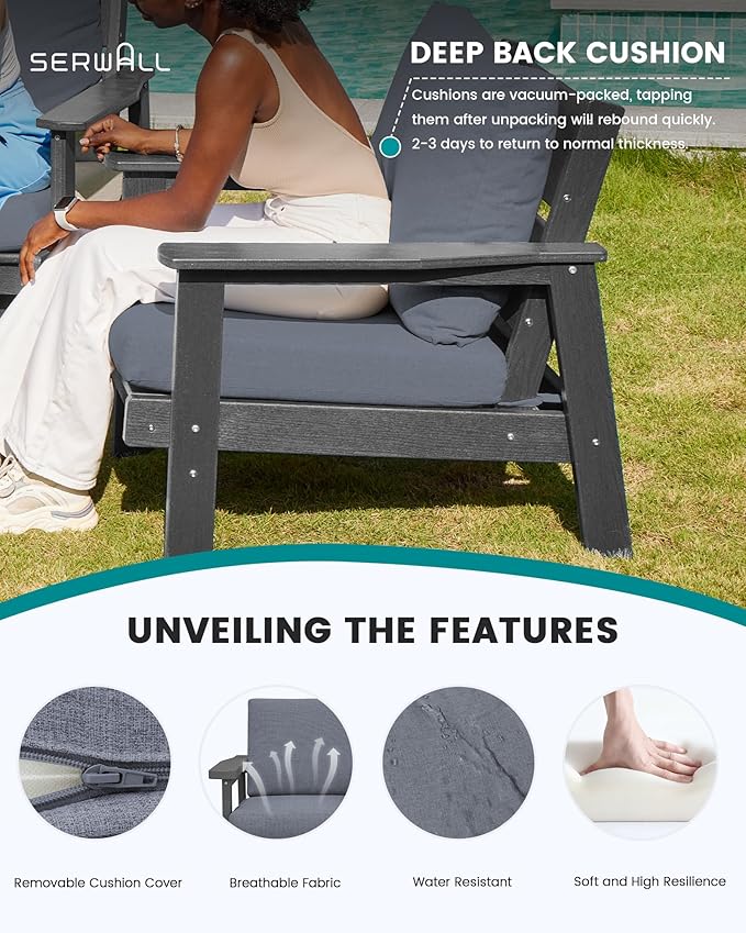 SERWALL HDPE Patio Furniture Set, 5 Piece All Weather Wood-Like Sectional Outdoor Furniture Set - Photo 3