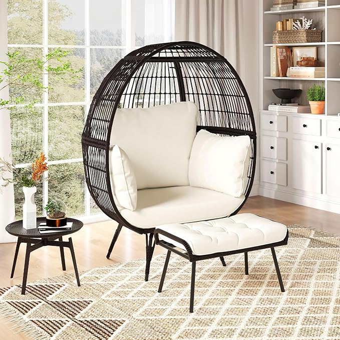 Giantex Oversized Wicker Egg Chair, Outdoor & Indoor Hammock Chair with Thick Cushions, 2-Person PE Rattan Lounge Chair Swing Chair for Patio, Backyard,Porch, 450 LBS Weight Capacity (Dark Blue)