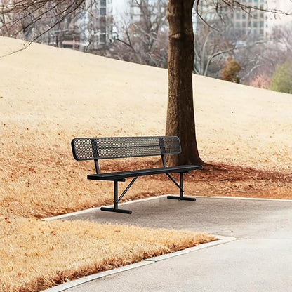 8 FT Heavy Duty Metal Park Bench for Outside, Black Bench with Backrest,4-6 Person Seat, Outdoor Commercial Metal Mesh Benches for Shopping Mall, Lawn, Park, Deck, Garden, Patio, Porch