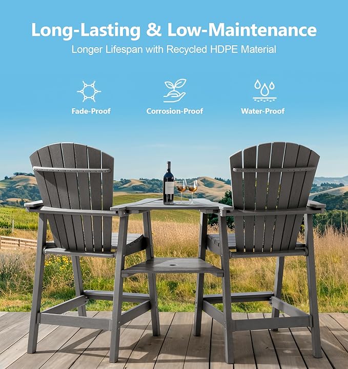 PASAMIC Tall Adirondack Chairs Set of 2, All-Weather HDPE Patio Chairs with Double Connecting Trays - Photo 5
