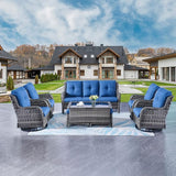 Rilyson Wicker Patio Furniture Set - 8 Piece Rattan Outdoor Sectional Conversation Sets with 4 Swivel Rocking Chairs - Photo 2