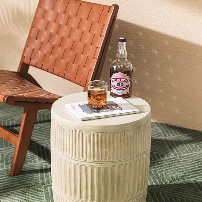 Giltzhome Antique Decorative Garden Stool, 18.5" H Heavy Duty Textured Accent Table, End Side Table, Planter Stand for Garden Patio Lawn Home Indoor Outdoor, Cream White