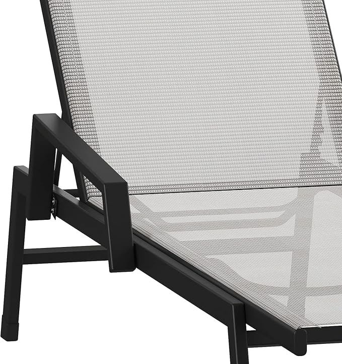 Flash Furniture Brazos Set of 2 Adjustable Chaise Lounge Chairs with Arms, All-Weather Outdoor Five-Position Recliners, Black/Gray