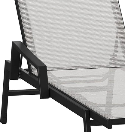 Flash Furniture Brazos Set of 2 Adjustable Chaise Lounge Chairs with Arms, All-Weather Outdoor Five-Position Recliners, Black/Gray