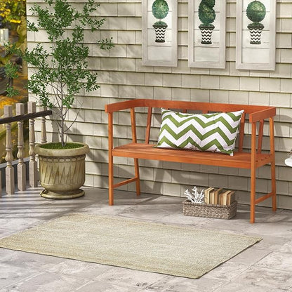 HAPPYGRILL Outdoor Wood Bench 2-Person Patio Wooden Bench with Ergonomic Backrest & Armrests, All-Weather Eucalyptus Wood Frame, Loveseat Outside Bench for Garden Balcony Poolside Porch Deck