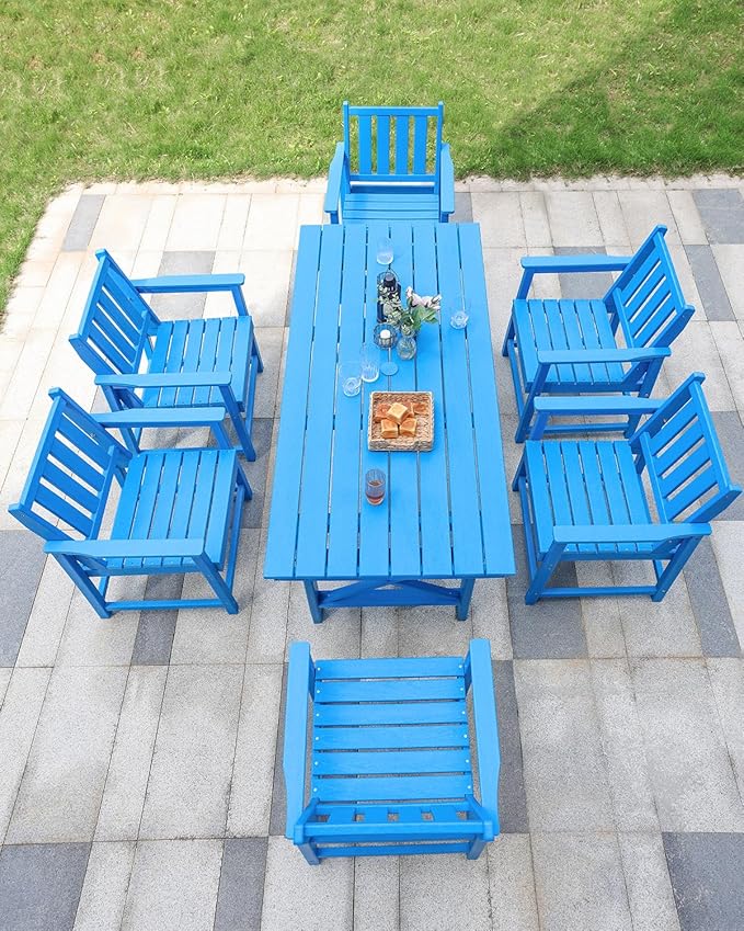 7 Pieces HDPE Outdoor Dining Set, Patio Dining Set with Umbrella Hole, All Weather Outdoor Dining Table Sets for 6 - Photo 4