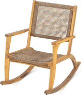 Merax 2-Piece Patio Rocking Chair Set, Acacia Wood Outdoor Rockers with PE Wicker Rattan Seat & Backrest - Photo 7