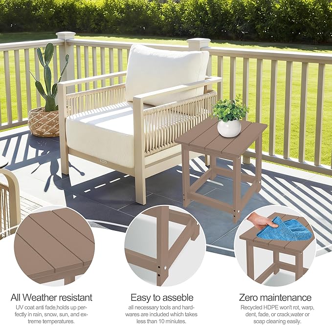 LZRS Adirondack Square Outdoor Side Table for Patio, Pool Composite Patio Table, HDPE End Tables for Backyard, Pool - Photo 5