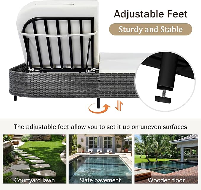 Modern Outdoor Patio Rattan Daybed with 5-Position Adjustable Backrest and Removable Cushions&Pillows - Photo 4