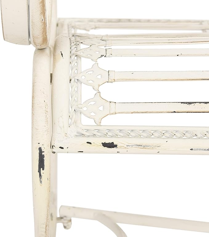 Safavieh PAT5017A Collection Adina Antique White Wrought Iron 51.25" Outdoor Garden Bench - Photo 7