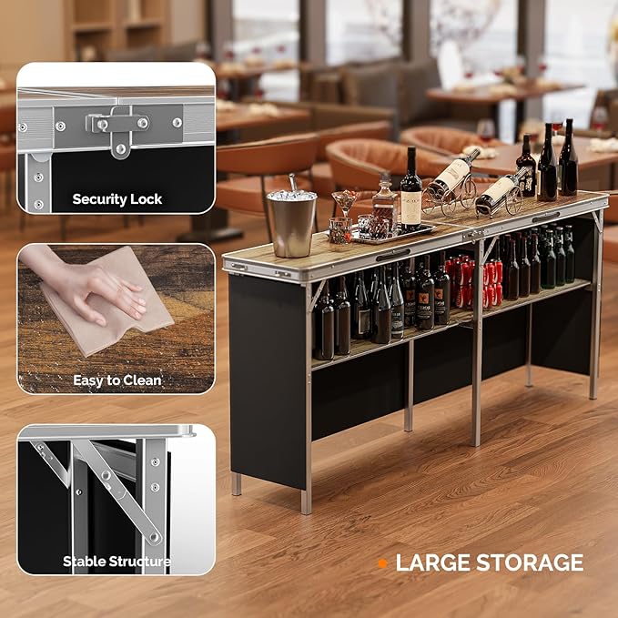 VINGLI 43" Portable Bar Table, 3-Tier Shelves, Carry Bag，Mobile Bar Table for Events, Party, Camping, Picnic, Tradeshow - Photo 6