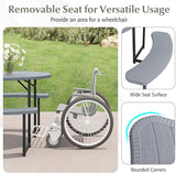 Giantex Picnic Table Bench Set for 4-8 Person, Round 37” Outdoor Dining Table w/Umbrella Hole, HDPE Tabletop - Photo 5