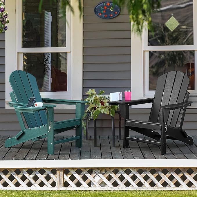 Adirondack Chair Set of 6, HDPE Folding Adirondack Chair with Multifunctional Cup Holder - Photo 2