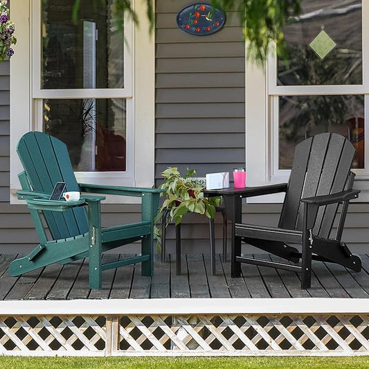 Adirondack Chair Set of 6, HDPE Folding Adirondack Chair with Multifunctional Cup Holder, Weather Resistant Fire Pit Chair for porches, patios, poolsides, Decks.