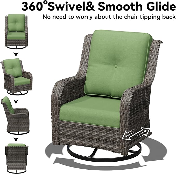 4 Piece Outdoor Wicker Patio Furniture Set, Outdoor Swivel Rocker Patio Chairs Set with Thickened Olefin Cushions - Photo 4