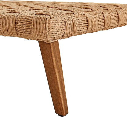 Modway Thames Wicker Rattan Outdoor Coffee Table in Natural - Low-Profile Rectangle Patio Table - Weather Resistant Outdoor Wicker Coffee Table with Acacia Wood Legs for Deck, Pool, Balcony, Garden