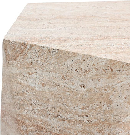 LuxenHome Outdoor Accent Side Table, 18'' Travertine-Style Irregular Textured Cement Patio End Table, Outdoor Coffee Furniture for Backyard Balcony, Modern Garden Stool for Outside
