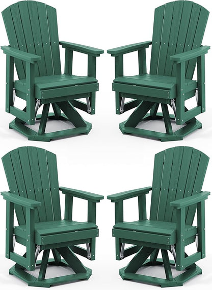 SERWALL Adirondack Swivel Glider Chair, HDPE Glider Set of 4 for Outdoor, All-Weather Glider Chair for Porch, Balcony, Green