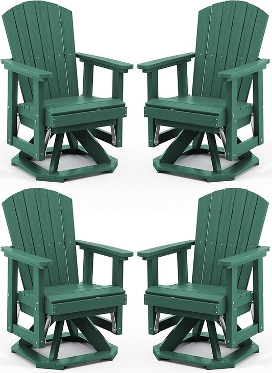 SERWALL Adirondack Swivel Glider Chair, HDPE Glider Set of 4 for Outdoor, All-Weather Glider Chair for Porch, Balcony, Green