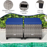Tangkula 2 Pieces Patio Rattan Ottomans, Outdoor Wicker Footstool Footrest Seat with Soft Cushions and Steel Frame - Photo 6